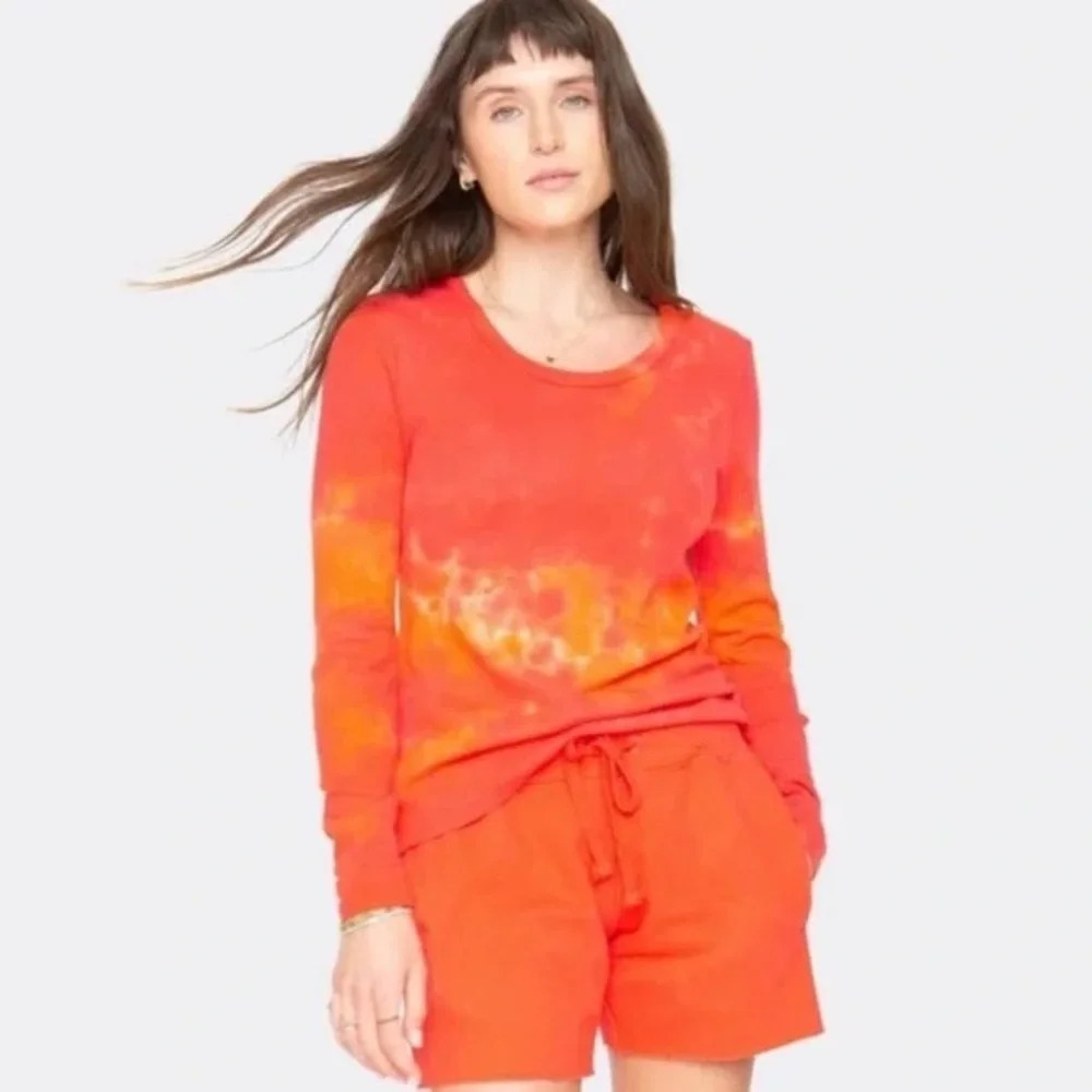 NWT La Detresse L’Orange Red Orange Tie Dye Thermal Long Sleeve Top Size XS